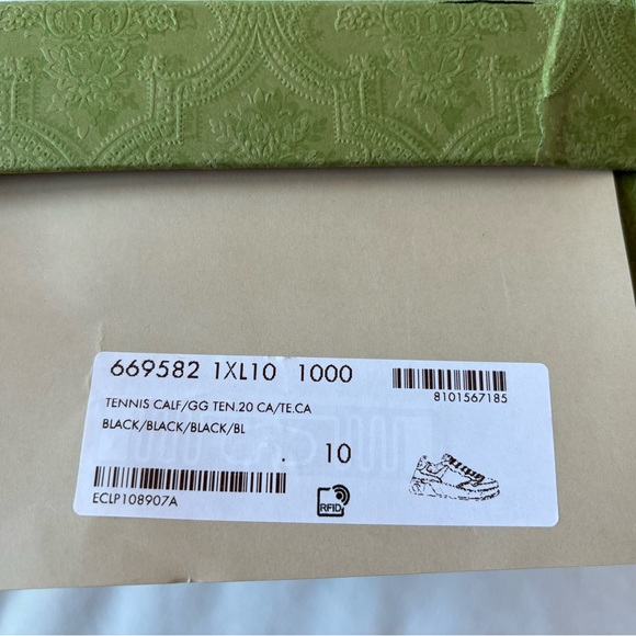 New Gucci Mens Sz 10 Chunky B Black Tennis Calf leather Sneakers ivory gold - Picture 8 of 8